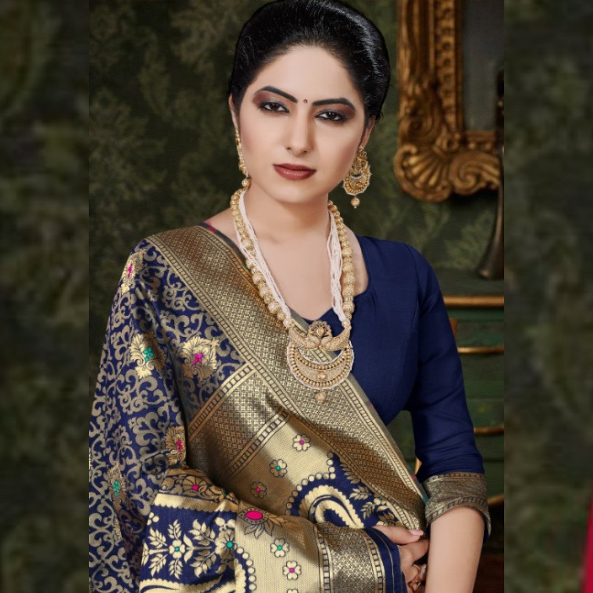 Banarasi Silk Meenakari Saree In Blue Colour - SARIVEDA