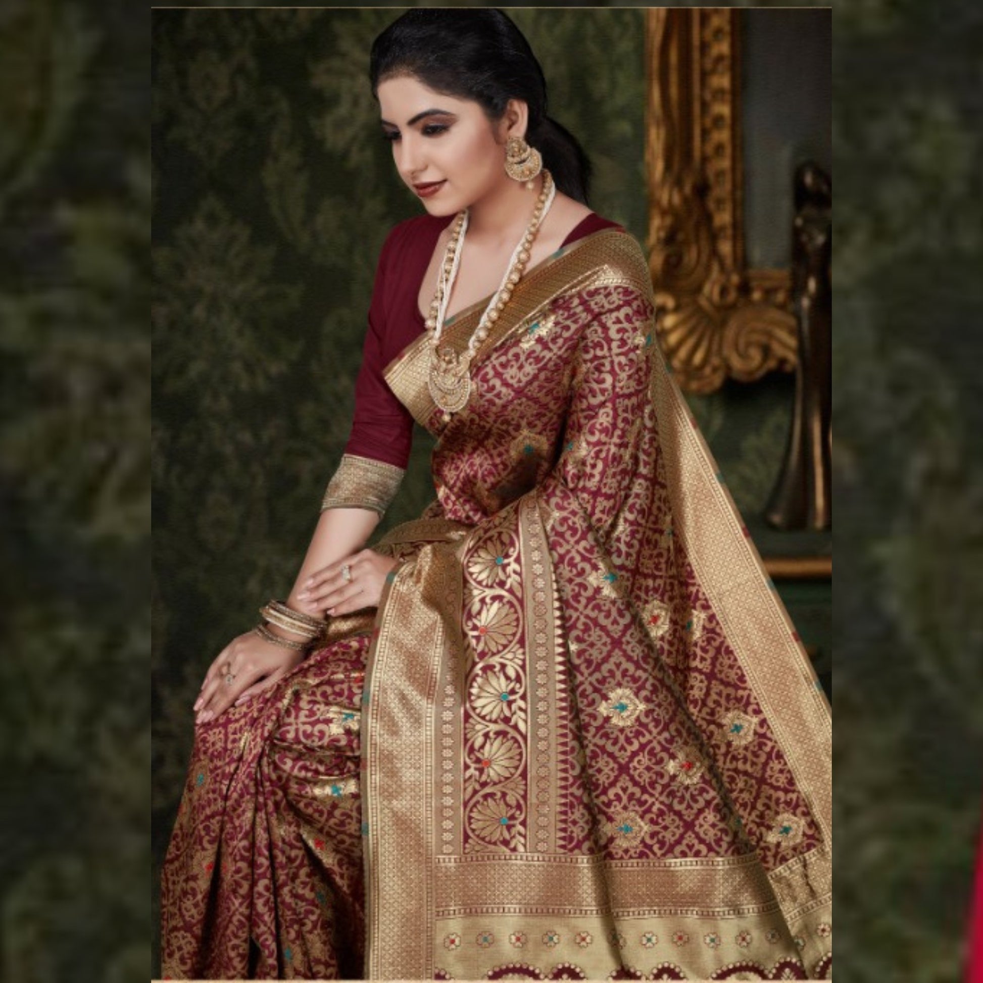 Banarasi Silk Meenakari Saree in Maroon Colour - SARIVEDA