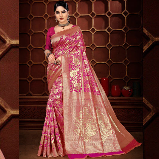 Banarasi Silk Meenakari Saree In Pink Colour - SARIVEDA