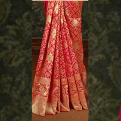 Banarasi Silk Meenakari Saree in Red Colour - SARIVEDA