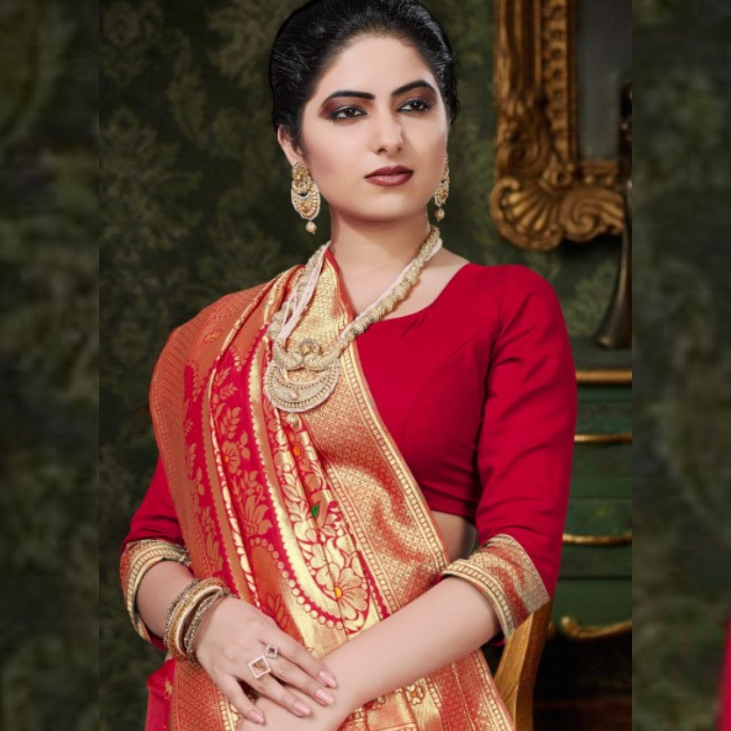 Banarasi Silk Meenakari Saree in Red Colour - SARIVEDA