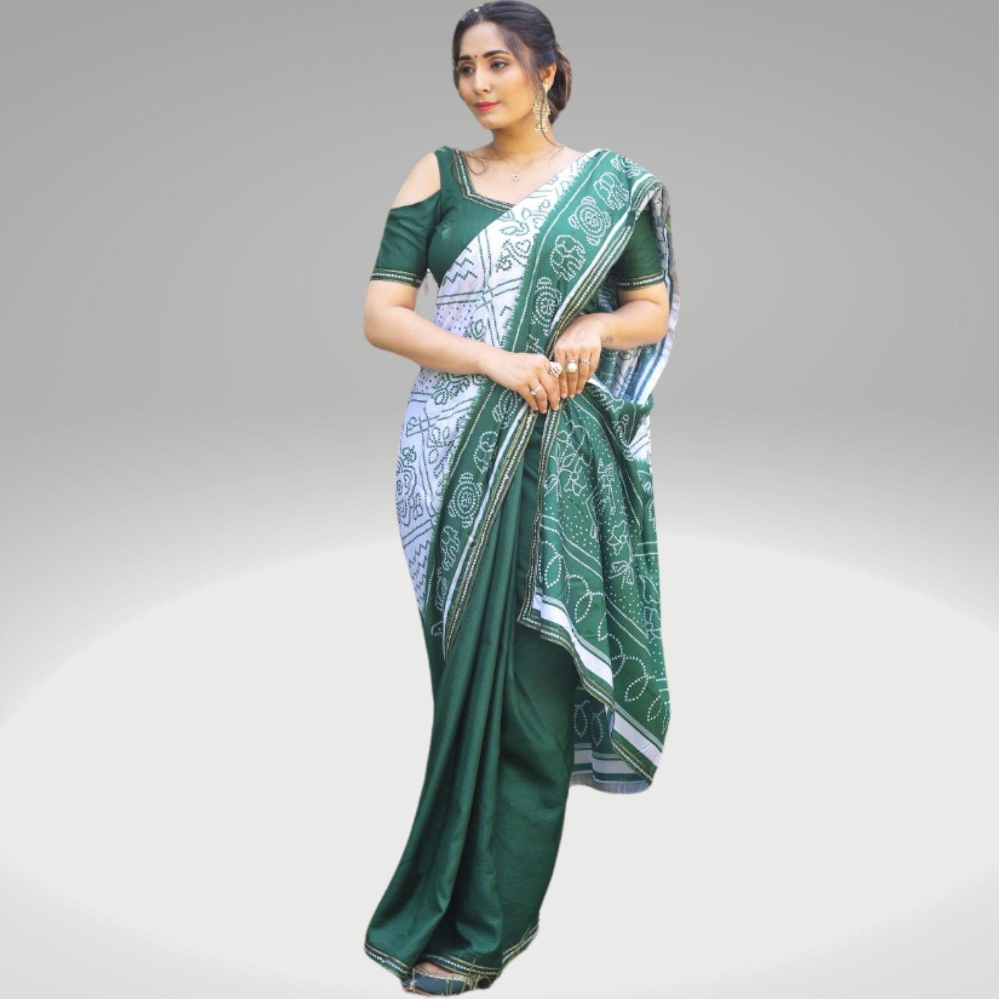 Green Manipuri Silk Printed Saree - SARIVEDA