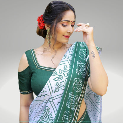 Green Manipuri Silk Printed Saree - SARIVEDA