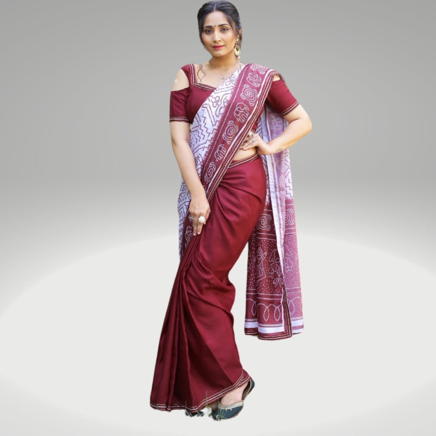 Maroon Manipuri Silk Printed Saree - SARIVEDA