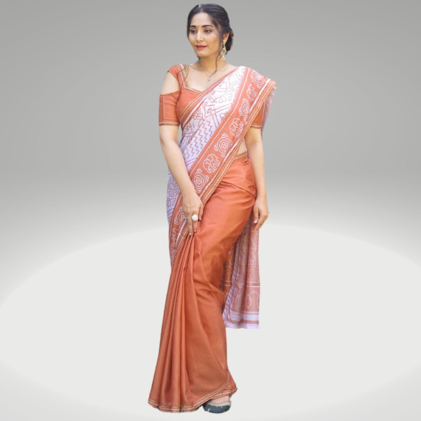 Orange Manipuri Silk Printed Saree - SARIVEDA