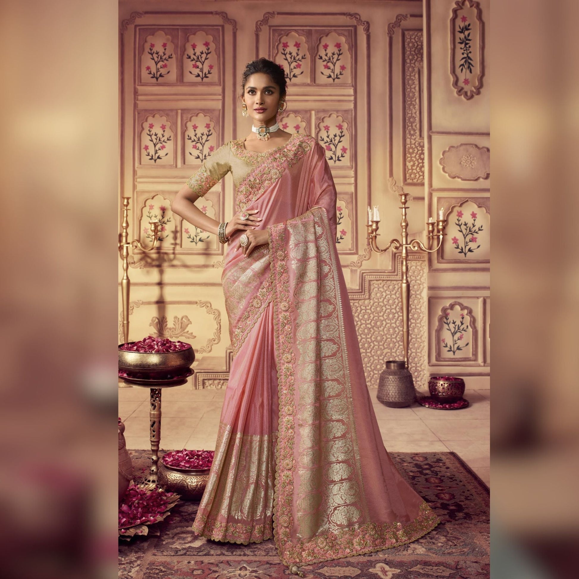 Pink Embroidered Border Silk Saree - SARIVEDA