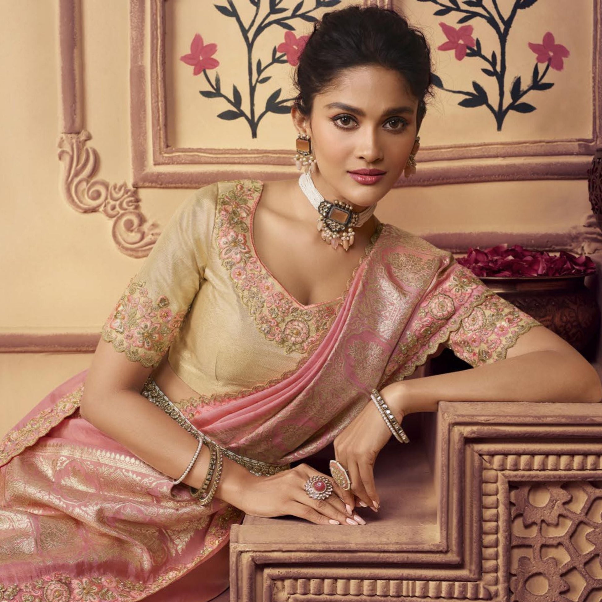 Pink Embroidered Border Silk Saree - SARIVEDA