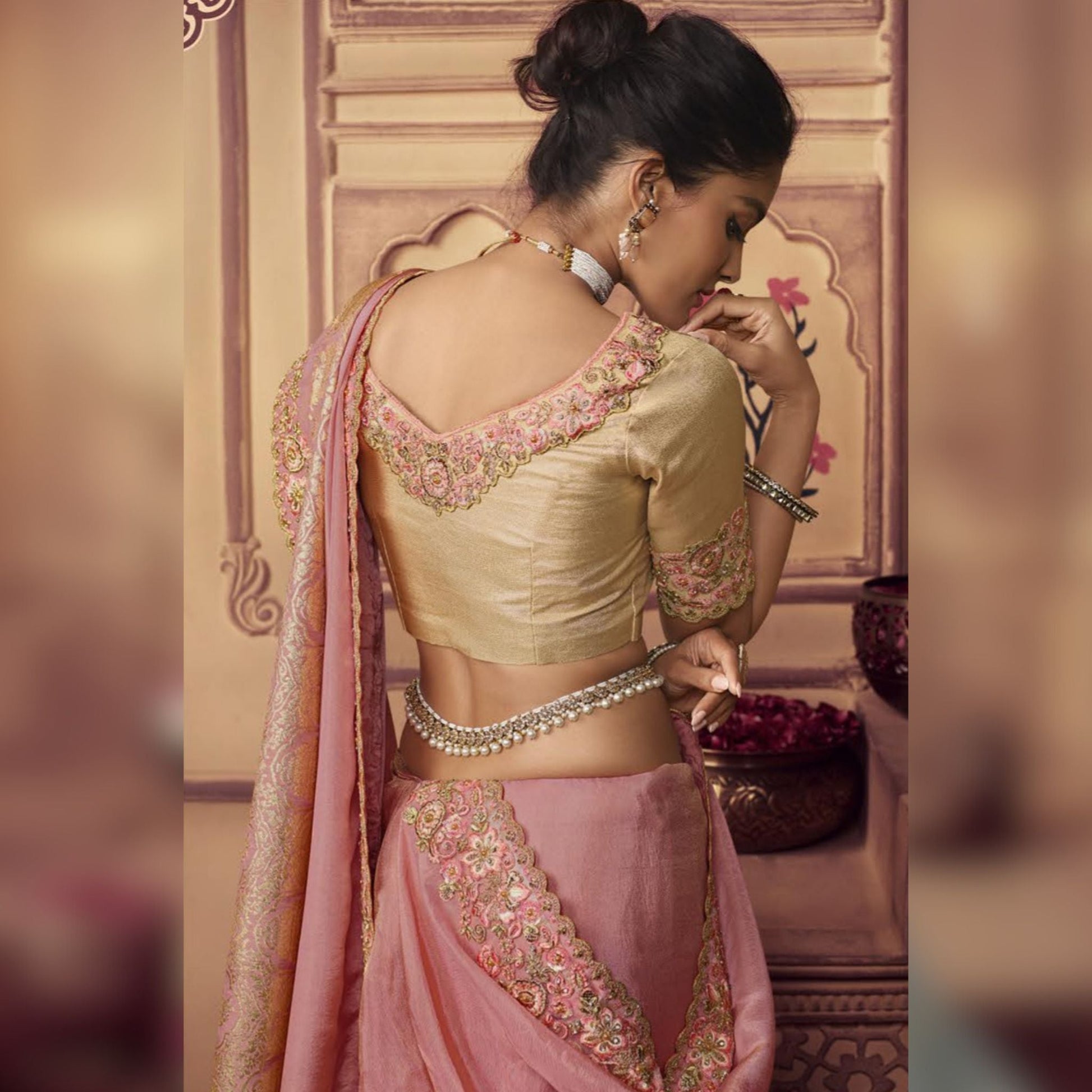 Pink Embroidered Border Silk Saree - SARIVEDA