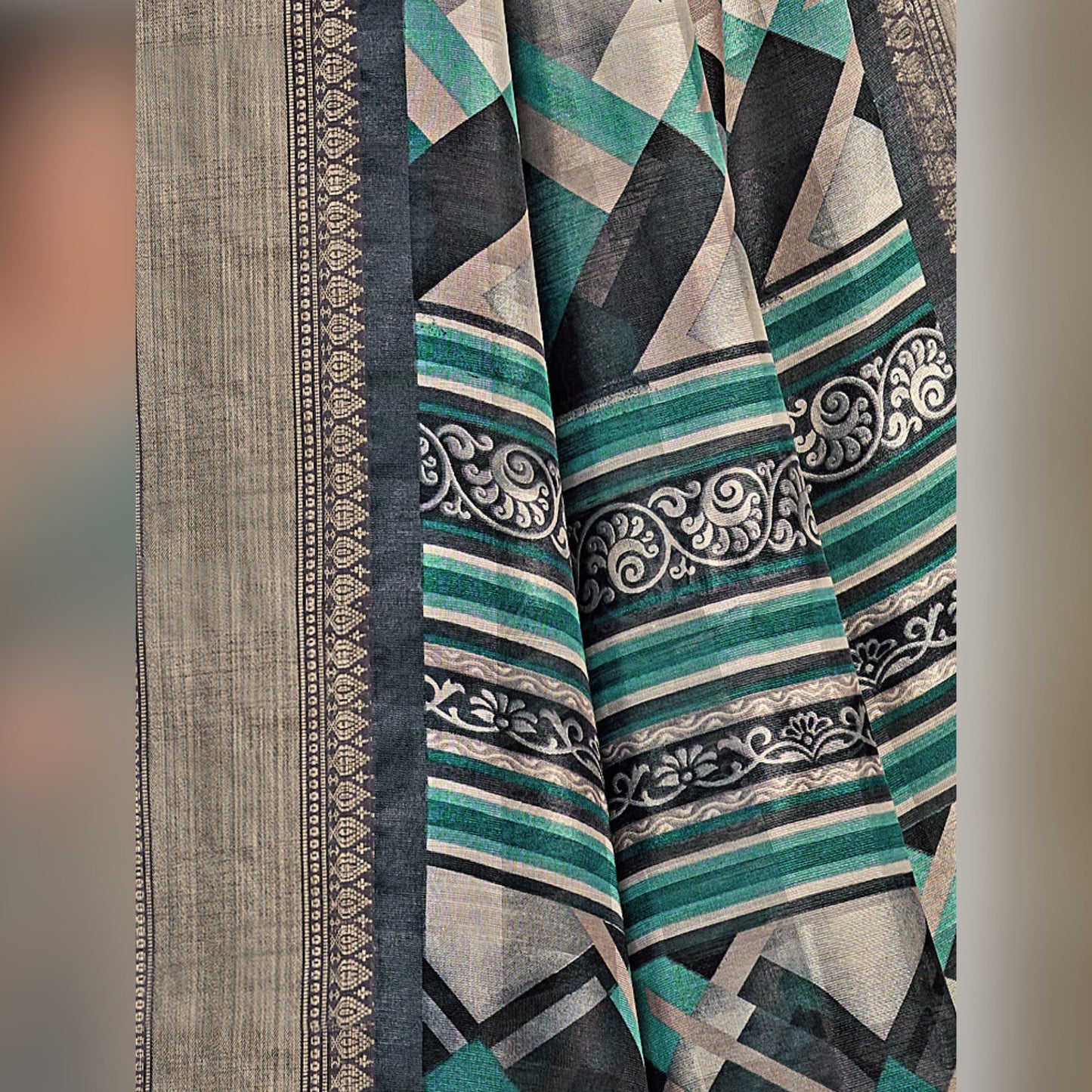 Printed Cotton in Teal Blue - SARIVEDA