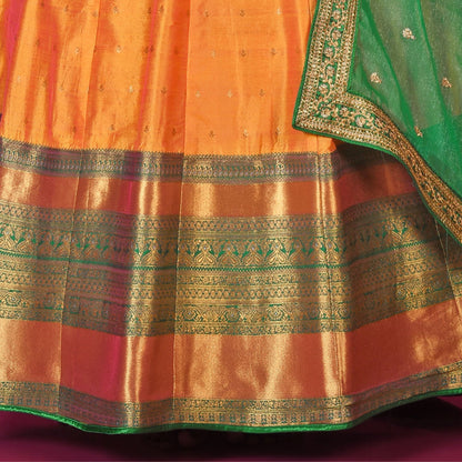 Readymade Silk Gown Set in Gold and Green - SARIVEDA