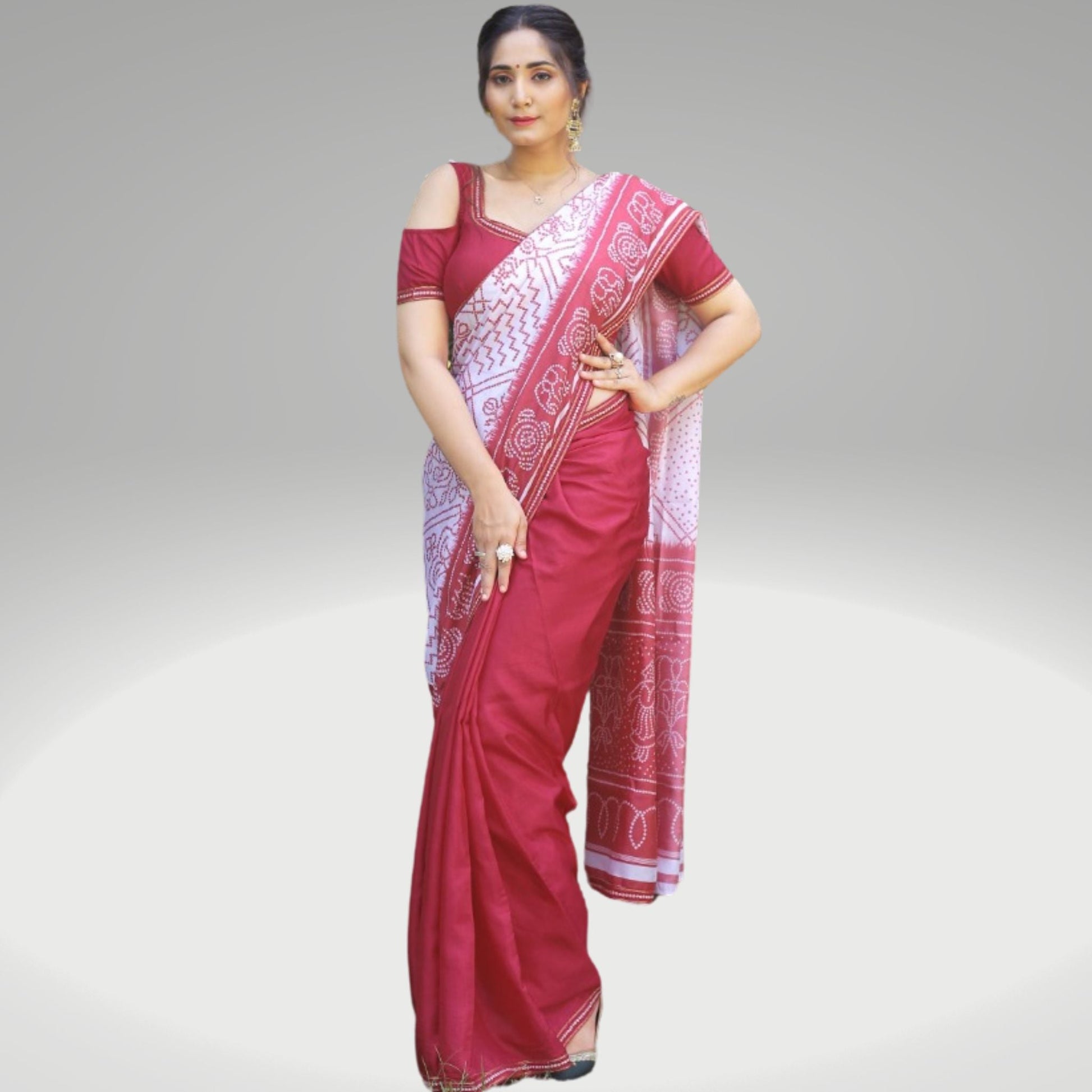 Red Manipuri Silk Printed Saree - SARIVEDA