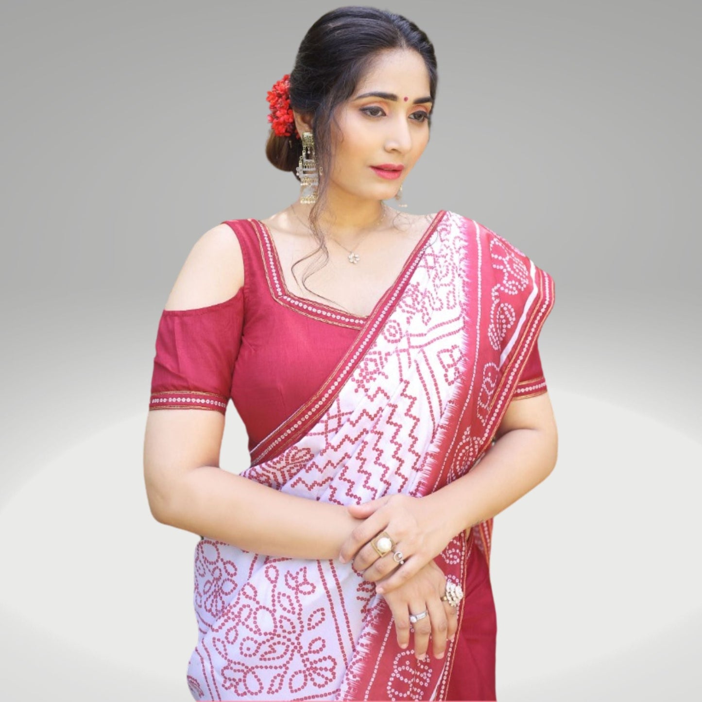 Red Manipuri Silk Printed Saree - SARIVEDA