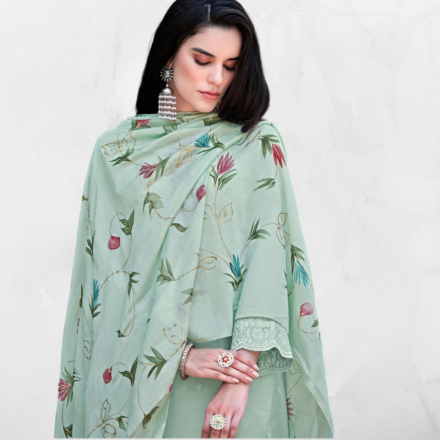 Sea Green Unstitched Maslin Silk Suit - SARIVEDA