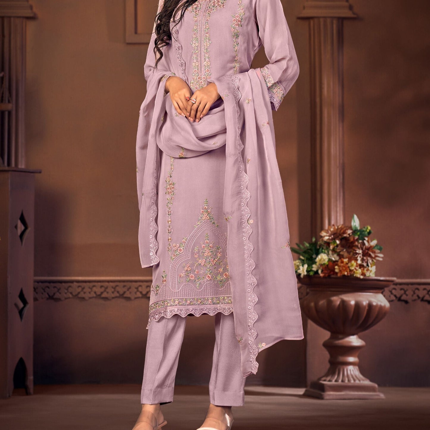 Unstitched Organza Suit in Purple - SARIVEDA