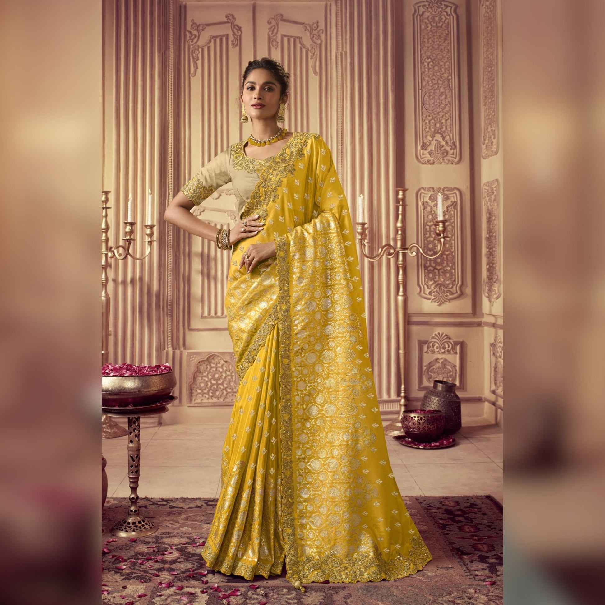 Yellow Embroidered Border Silk Saree - SARIVEDA