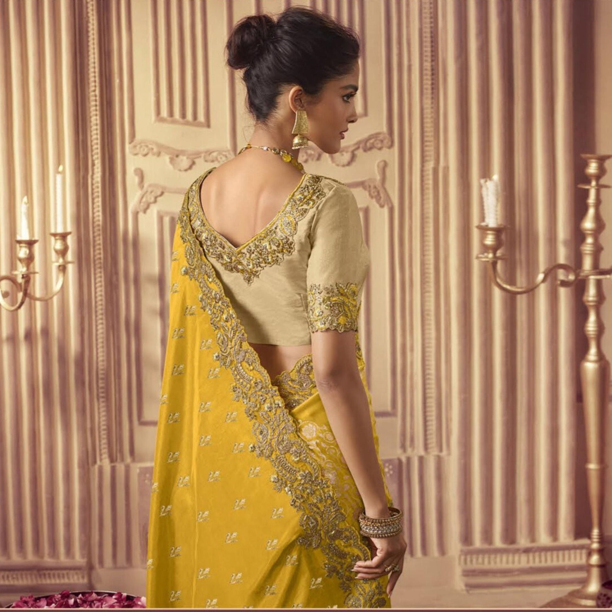 Yellow Embroidered Border Silk Saree - SARIVEDA